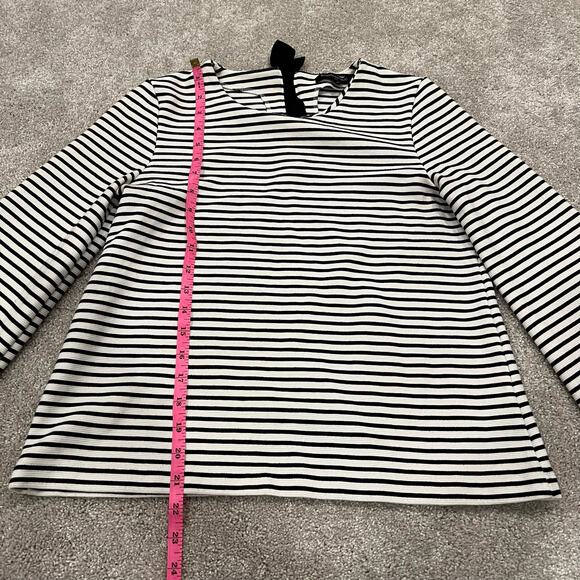 Banana Republic Women's Long Sleeve White Black Stripes Bow Size Small - Picture 8 of 9